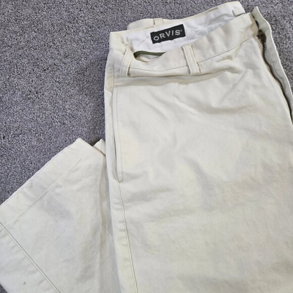 Orvis Pants Mens 36x30 Beige Khaki Straight Leg Pleated Chino Trousers Slacks - Picture 1 of 10